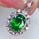 14k Gold 2.2 Ct Vivid Green Natural Tsavorite & Diamond Pendant
