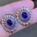 14k Gold 2.82 Ct Vivid Blue Natural Sapphire Earrings