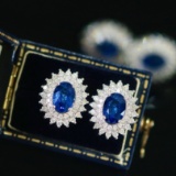 14k Gold 2.82 Ctw Natural Sapphire & Diamond Earrings