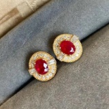 14k Gold 1.10 Ctw Vivid Red Natural Ruby & Diamond Earrings