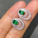 14k Gold 1.45 Ctw Vivid Green Natural Emerald & Diamond Earrings