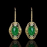 14k Gold 5.81 Ct Vivid Green Natural Emerald & Diamond Earrings