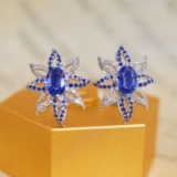 14k Gold 1.46 Ctw Natural Sapphire & Diamond Earrings