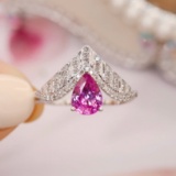 14k Gold 1.15 Ctw Natural Padparadscha Sapphire & Diamond Ring