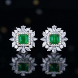 14k Gold 2.20 Ctw Vivid Green Natural Emerald & Diamond Earrings