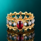 14k Gold 0.81 Ctw Natural Ruby & Diamond Ring