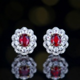 14k Gold 0.74 Ctw Natural Ruby & Diamond Earrings
