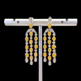 14k Gold 3.23 Ctw Natural Yellow Diamond & Diamond Earrings