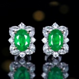 14k Gold 2.07 Ctw Vivid Green Natural Emerald & Sapphire Earrings