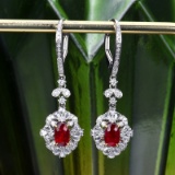14k Gold 1.87 Ctw Natural Ruby & Diamond Earrings