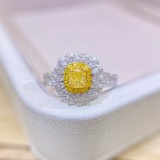 14k Gold 0.88 Ctw Natural Yellow Diamond & Diamond Ring