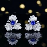 14k Gold 2.67 Ctw Natural Sapphire & Diamond Earrings