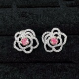 14k Gold 0.68 Ctw Natural Pink Diamond & Diamond Earrings