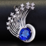 14k Gold 2.73 Ctw Vivid Blue Natural Tanzanite & Diamond Brooch/pendant