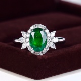 14k Gold 2.23 Ctw Vivid Green Natural Emerald & Diamond Ring
