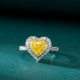 14k Gold 1.61 Ctw Natural Yellow Diamond & Diamond Ring