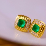 14k Gold 2.15 Ctw Vivid Green Natural Emerald & Diamond Earrings