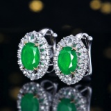 14k Gold 2.47 Ctw Vivid Green Natural Emerald & Diamond Earrings