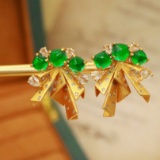 14k Gold 2.12 Ctw Vivid Green Natural Emerald & Diamond Earrings