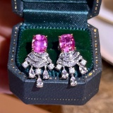 14k Gold 1.89 Ctw Natural Padparadscha Sapphire & Diamond Earrings