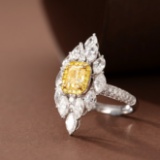 14k Gold 3.38 Ctw Natural Yellow Diamond & Diamond Ring