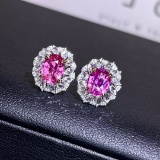 14k Gold 3.07 Ctw Natural Padparadscha Sapphire & Diamond Earrings