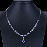 14k Gold 7.78 Ctw Vivid Blue Natural Sapphire & Diamond Necklace