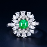 14k Gold 0.76 Ctw Vivid Green Natural Emerald & Diamond Ring