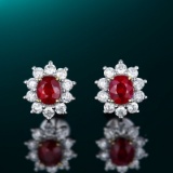 14k Gold 1.0 Ctw Natural Ruby & Diamond Earrings