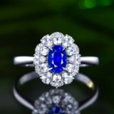 14k Gold 0.70 Ctw Vivid Blue Natural Sapphire & Diamond Ring