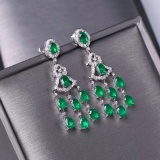14k Gold 5.82 Ctw Vivid Green Natural Emerald & Diamond Earrings