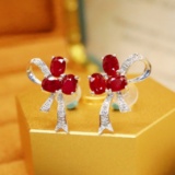 14k Gold 1.43 Ctw Vivid Red Natural Ruby & Diamond Earrings