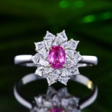 14k Gold 1.10 Ctw Natural Padparadscha Sapphire & Sapphire Ring