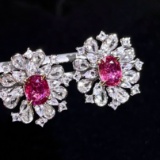 14k Gold 1.17 Ct Natural Padparadscha Sapphire & Sapphire Earrings
