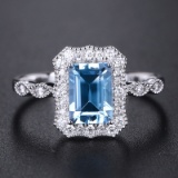 14k Gold 1.27 Ctw Natural Aquamarine & Diamond Ring