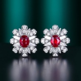 14k Gold 0.83 Ctw Natural Ruby & Diamond Earrings