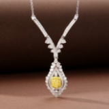 14k Gold 3.00 Ctw Natural Yellow Diamond & Diamond Necklace