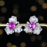 14k Gold 3.80 Ctw Natural Sapphire & Diamond Earrings