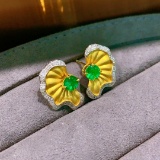 14k Gold 0.82 Ctw Vivid Green Natural Emerald & Diamond Earrings