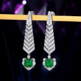 14k Gold 3.17 Ctw Vivid Green Natural Emerald & Diamond Earrings