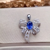 14k Gold 1.68 Ctw Vivid Blue Natural Sapphire & Diamond Pendant