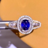 14k Gold 0.87 Ctw Vivid Blue Natural Sapphire & Diamond Ring