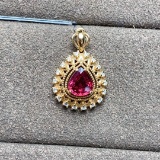 14k Gold 1.10 Ctw Natural Tourmaline & Diamond Pendant