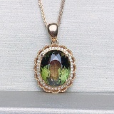 14k Gold 4.26 Ctw Natural Tourmaline & Diamond Pendant