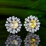 14k Gold 2.89 Ctw Natural Sapphire & Diamond Earrings