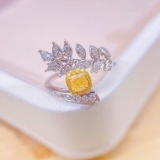 14k Gold 0.58 Ctw Natural Yellow Diamond & Diamond Ring
