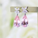 14k Gold 8.82 Ctw Natural Morganite & Diamond Earrings