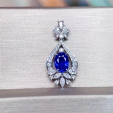 14k Gold 1.41 Ctw Vivid Blue Natural Sapphire & Diamond Pendant