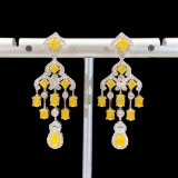 14k Gold 2.76 Ctw Natural Yellow Diamond & Diamond Earrings