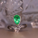 14k Gold 1.64 Ctw Vivid Green Natural Emerald & Diamond Ring